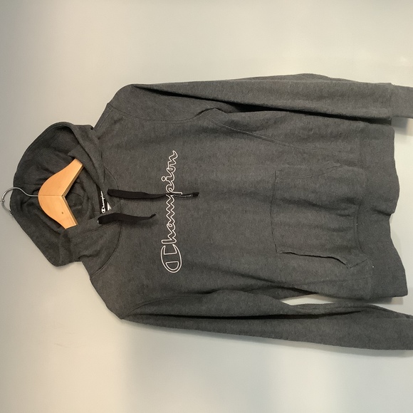 Champion Large Spellout Hoodie - Size M - Dark Grey Marl - Cotton - P2P 18” - Picture 5 of 8